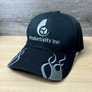 Productivity‎ Hat Cap Strap Back Black Gray Flames One Size Adjustable